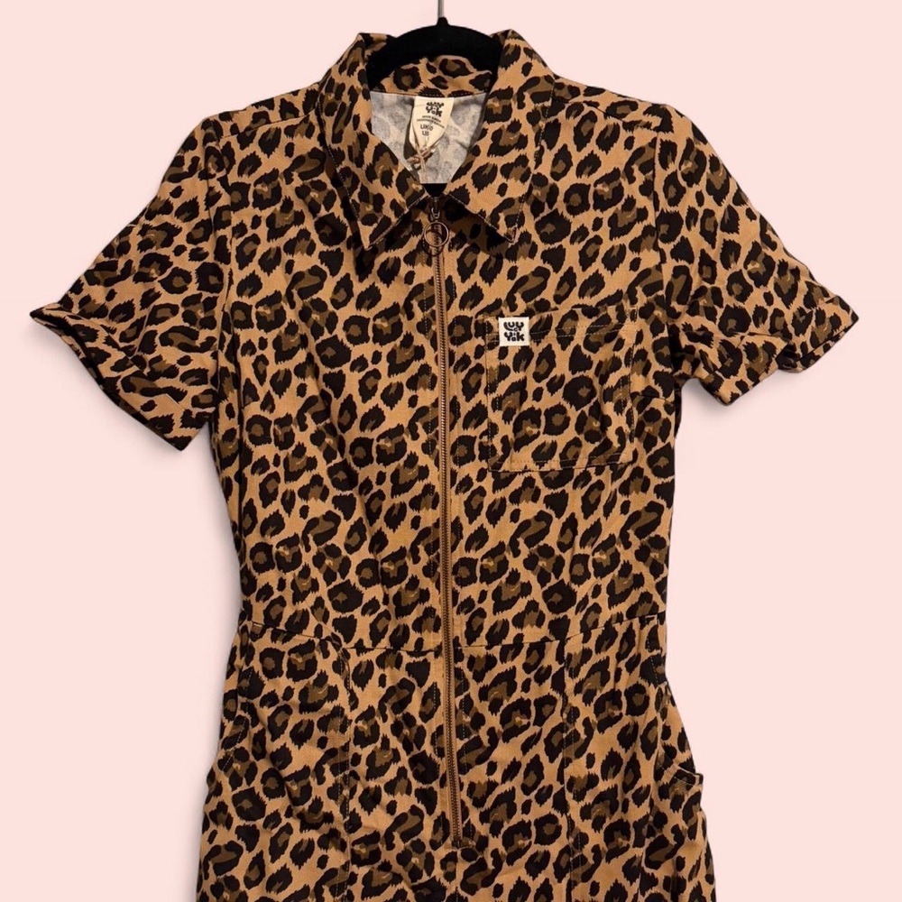 Lucy & Yak Leopard Print Short Sleeve Jumpsuit NWT